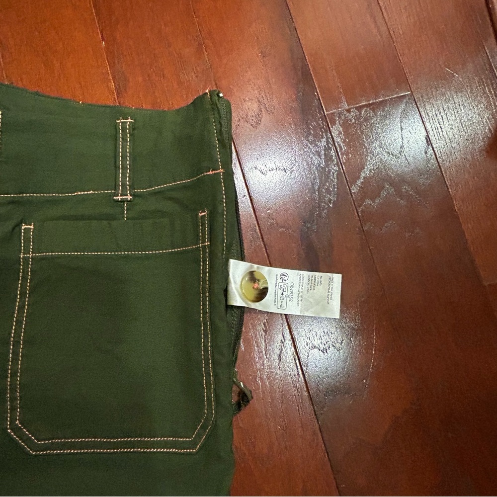Anthropologie Maeve Colette Green Cropped Wide Leg Pants Contrast Stitch Size 30 - Picture 10 of 12